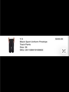 New without tags Y-3 Black Pinstripe Track Pants adidas